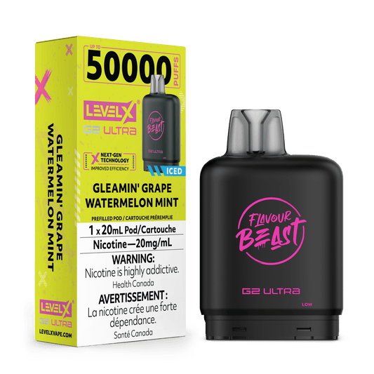 Flavour Beast Level X G2 Ultra 50k Gleamin’ Grape Watermelon Mint (Provincial Tax)
