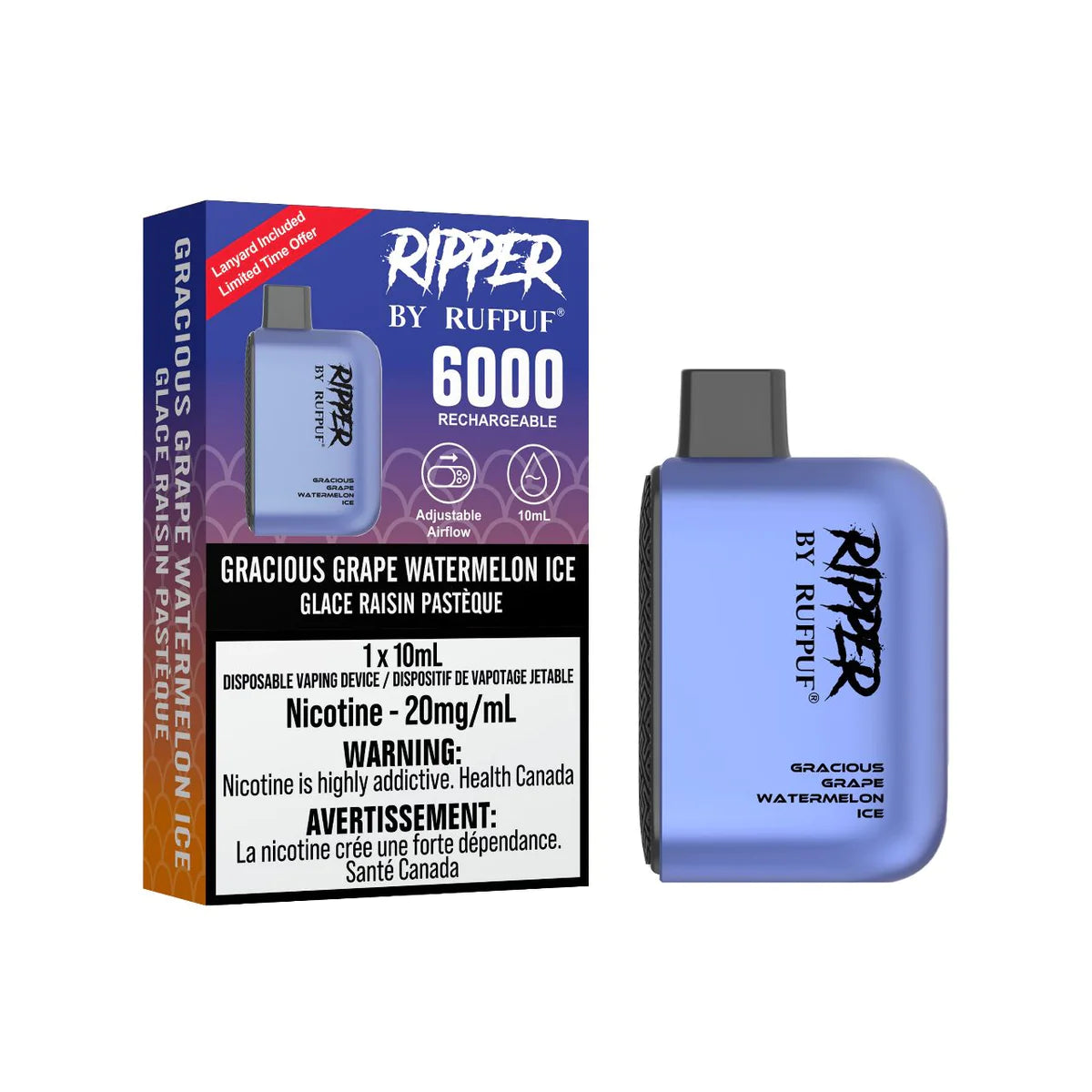 Ripper by RufPuf 6000  Gracious Grape Watermelon Ice 20mg